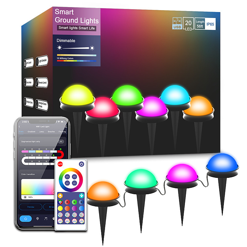 Outdoor Ground Lights, Smart RGB Outdoor Lights for Patio Decorations, IP67 Color Changing Pathway Lights with RGB for Garden, Yard, Patio, Lawn Decor