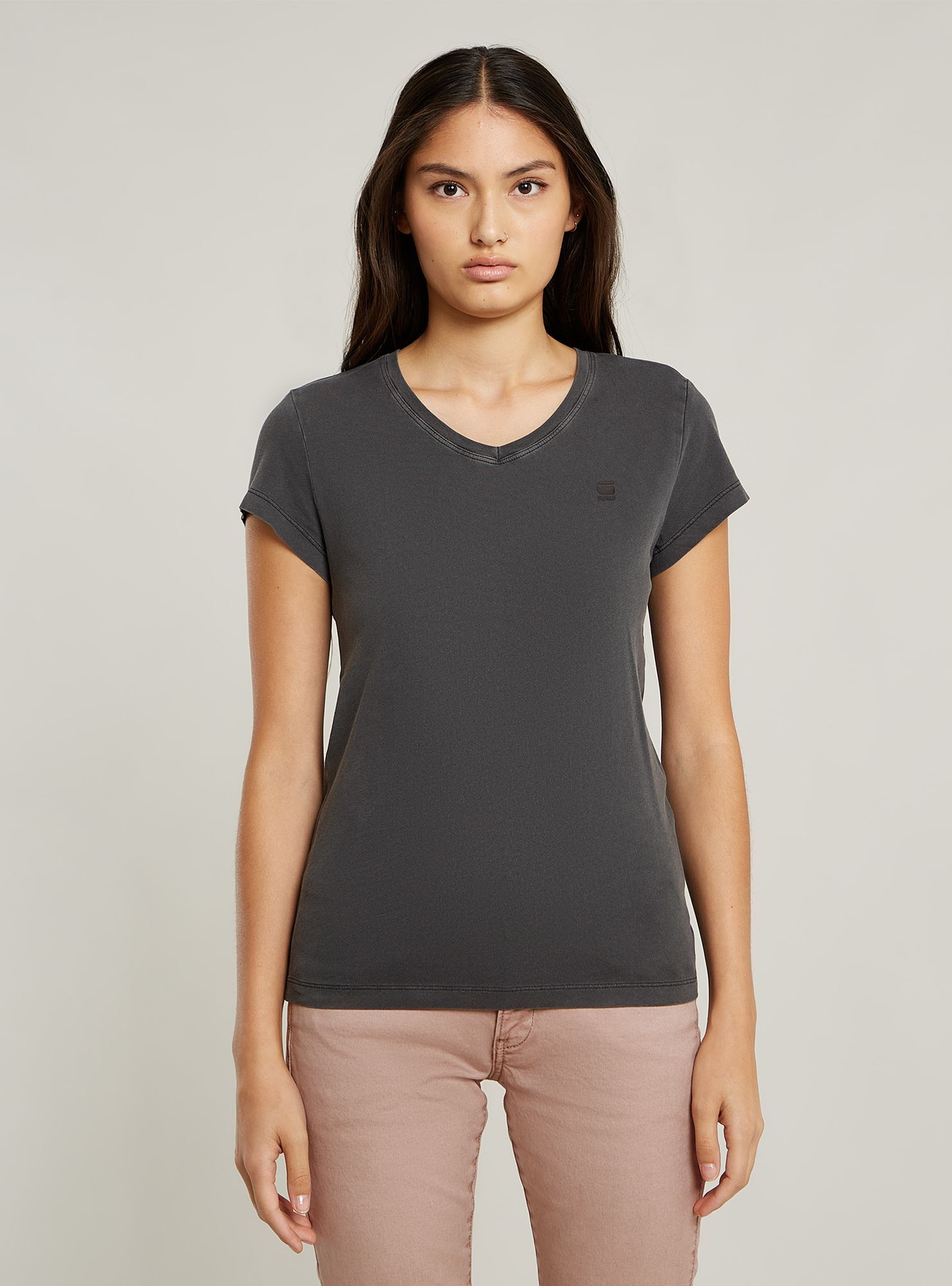 T-Shirt G-STAR "Overdyed Eyben Slim V-Neck Top 2.0", Damen, Gr. S, dk schwarz gd, Obermaterial: 100% Baumwolle, Shirts T-Shirt Image