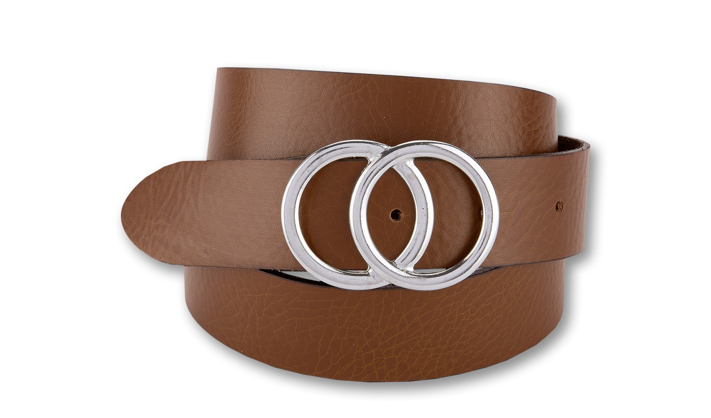 Ledergürtel BERND GÖTZ "Ledergürtel mit stilvoller Doppelringschließe", Damen, Gr. 90, cognac, Rindsleder, Gürtel Ledergürtel Image