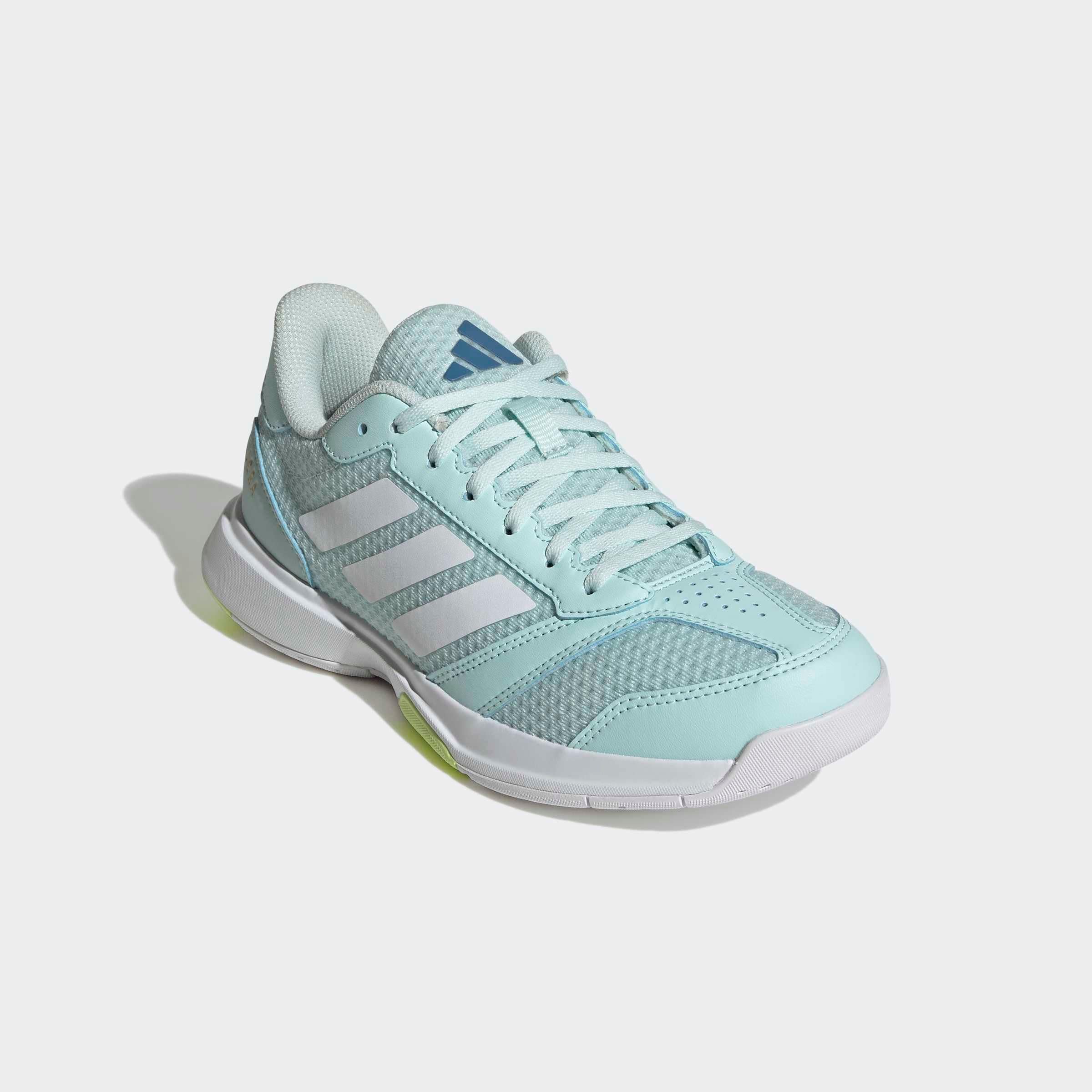 Hallenschuh ADIDAS PERFORMANCE "LIGRA 8 INDOOR", Damen, Gr. 38,5, halo mint, cloud weiß, hi, res gelb, Synthetik, Textil, Schuhe Hallenschuh