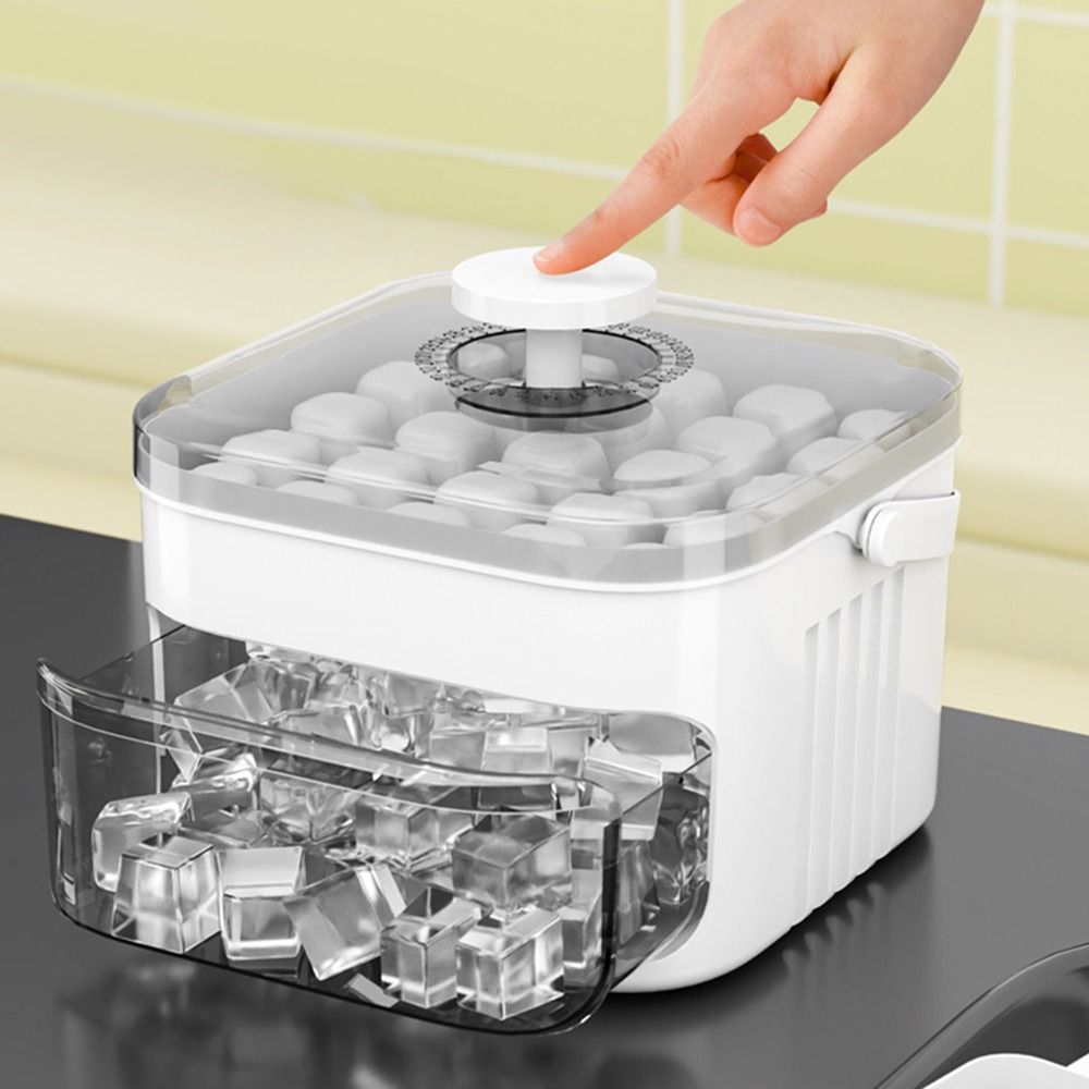 50 Cube Ice Maker, Easy Press Cap Ice Cube Maker, Double Layer Ice Storage Box, Refrigerator Ice Tray Household Ice Box white