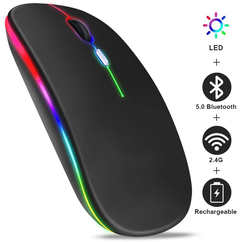 Ergonomic Gaming Wireless Mouse RGB Rechargeable Bluetooth LED Backlit white