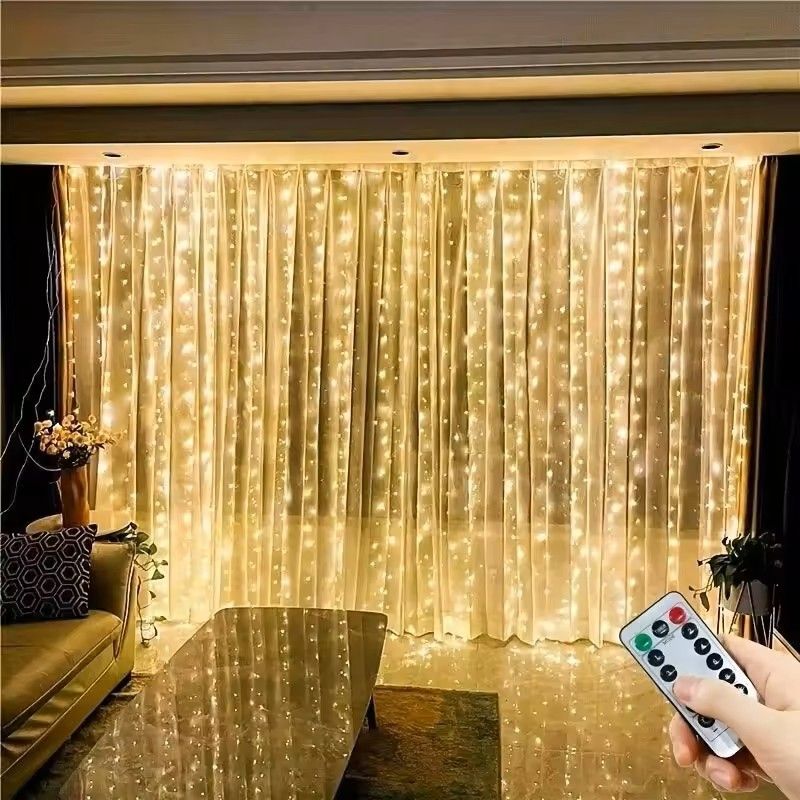 USB LED Curtain String Lights With 8 Modes white 3 M X 3 M (300 Led)