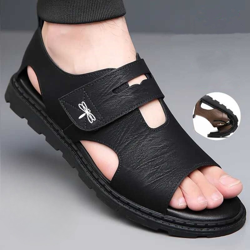 New Roman Sandals For Men, Comfortable Leather Beach Shoes, Soft Bottom Casual Shoes For Men black 41