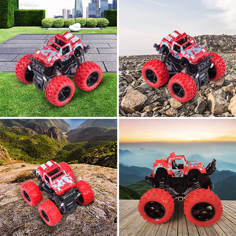 Four Wheel Drive Hot Toys Car, Monster Truck Stunt Dump Car, Dinosaur Inertia Toy, Fun Gift For Children red