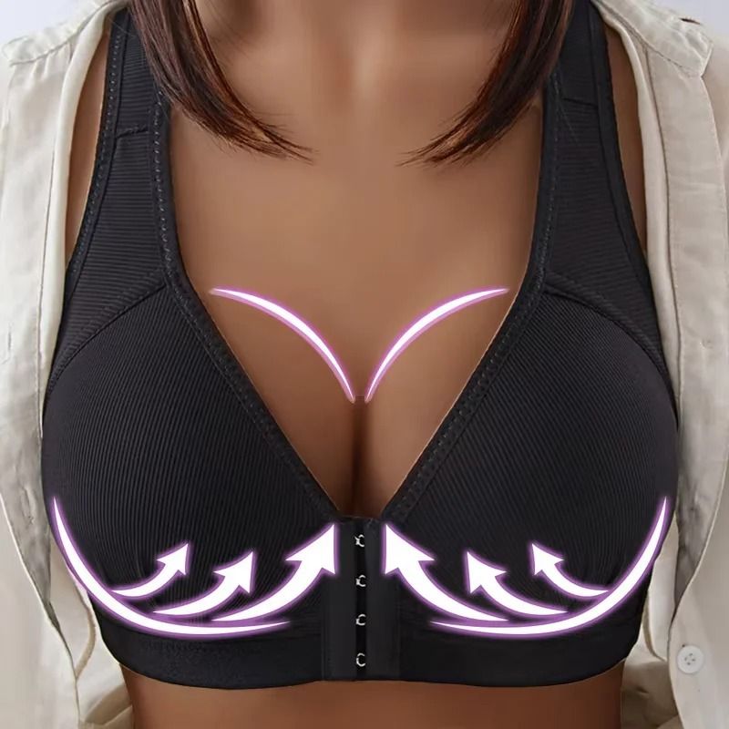 Push Up Front Button Bra Without Steel Ring Womens Full Support Bralette Lift Up Underwear 90c black
