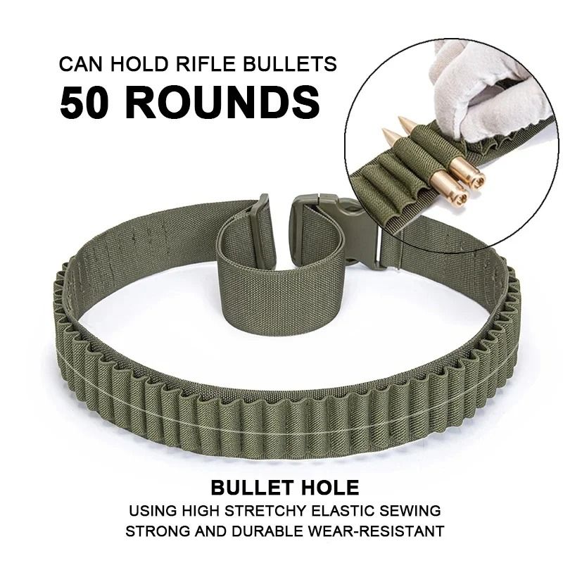 Rifle Bullet Cartridge Bandolier 50 Round Ammo Belt Shell Holder green