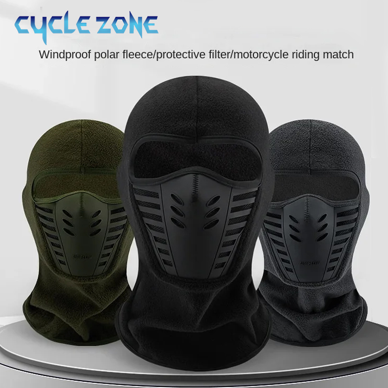 Mask Winter Thermal Motorcycle Balaclava, Dustproof Fleece Cap For Ski Cycling Riding black