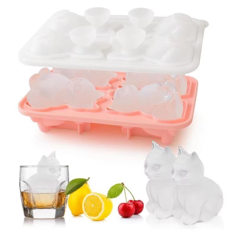 3D Cat Ice Block Mold Flexible BPA Free Silicone Ice Mold For Drinks & Cocktails green