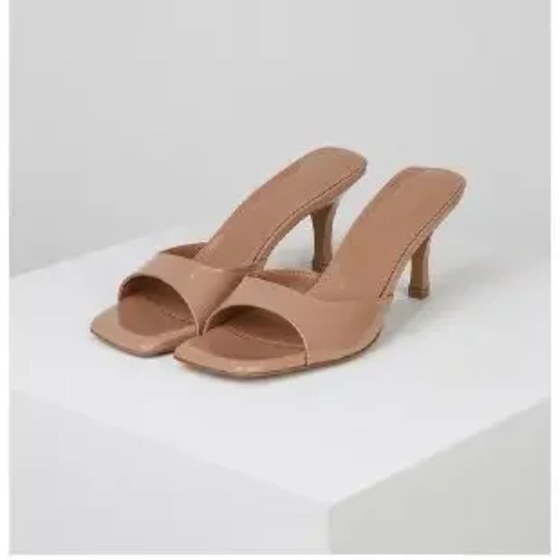 New Summer Slippers For Women, Sexy Square Toe, Thin Heels Large Size Casual Heel Shoes black 37