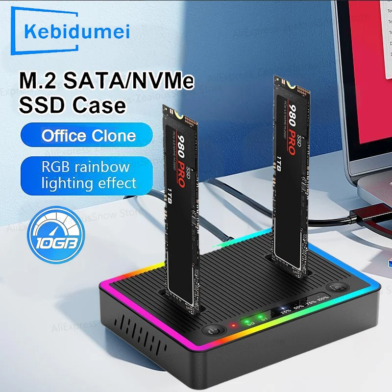 M.2 NVMe/SATA Dual-Bay Festplatte Dockingstation Offline Clone Festplatte M.2 SSD Duplicator USB3.2 GEN2 SSD Adaptergehäuse Image