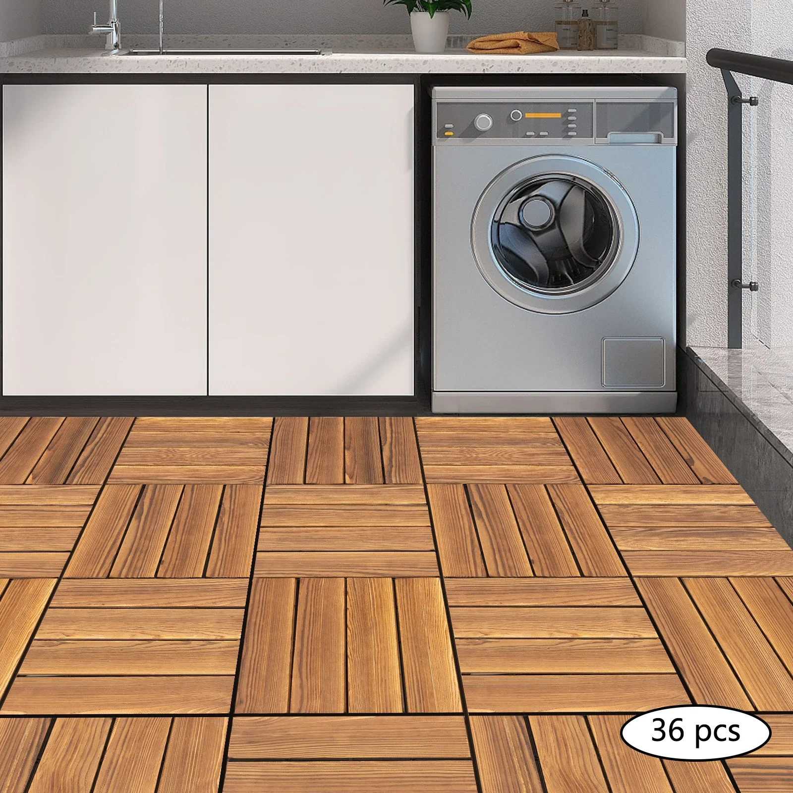 36 Stück Deckfliesen aus Akazienholz, Mosaik-Deckfliesen aus Akazienholz, Hartholz-Terrassenfliesen, für Garten, Rasen, Hinterhof, Braun, 30 x 30 cm