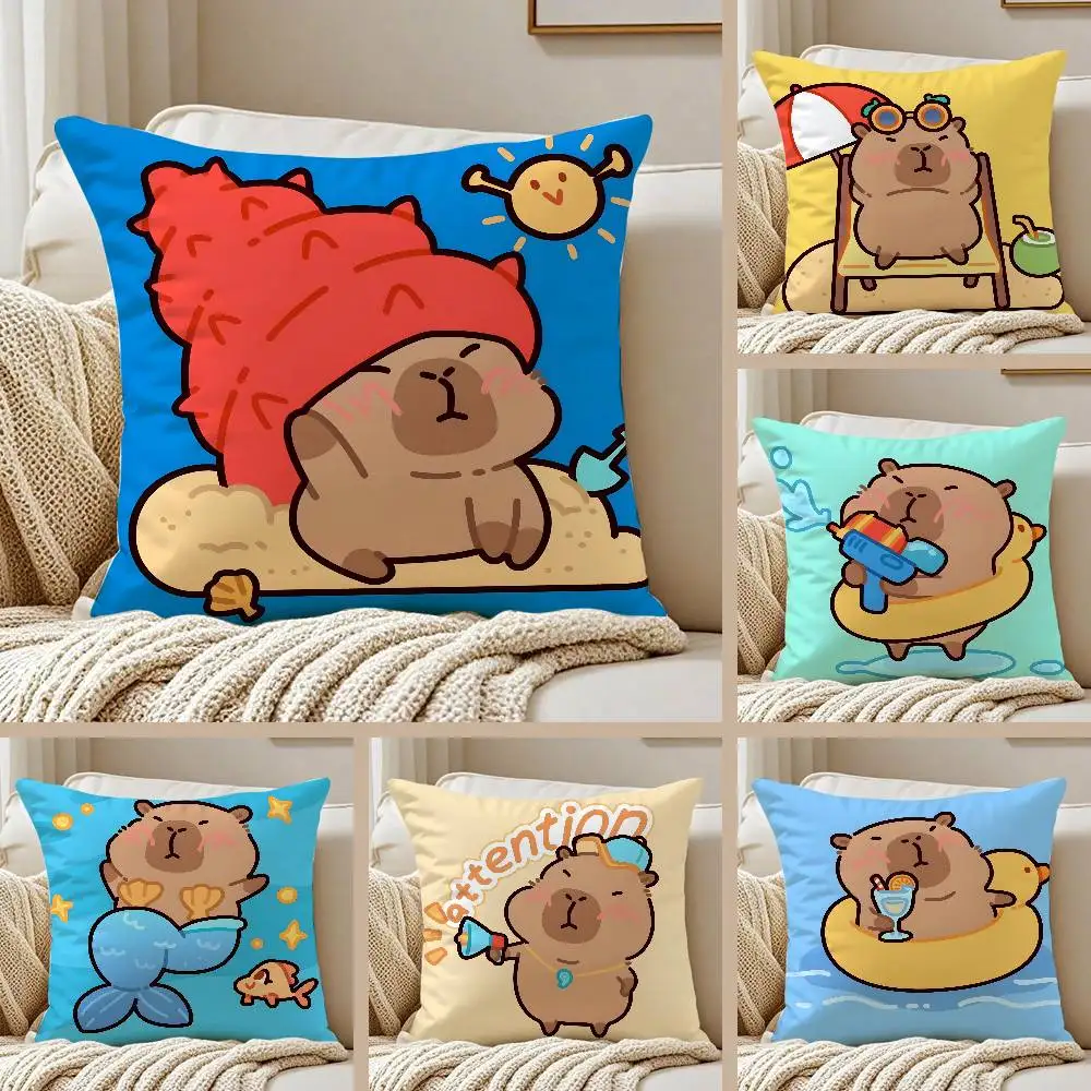 Niedlicher Cartoon-Capybara-Kissenbezug für Sofa und Wohnzimmer, dekorative Kissenbezüge, staub- und milbenfest, unsichtbarer Reißverschluss Image