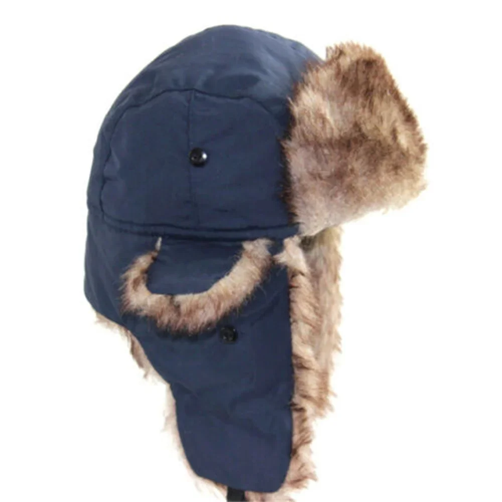 Warme russische Flieger-Trapper-Mütze mit Ohrenklappe, Outdoor-Winter-Strickmütze, Unisex, stilvolle Kopfbedeckung für kaltes Wetter Image