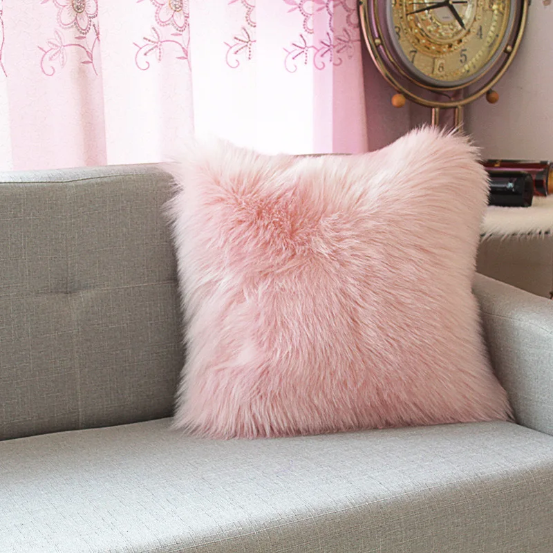 1 PC Plüsch rosa dekorative Kissen Luxus Kunstpelz Kissenbezug ohne Füllstoff einseitige Flusen 40 x 40 cm/45 x 45 cm/50 x 50 cm Image