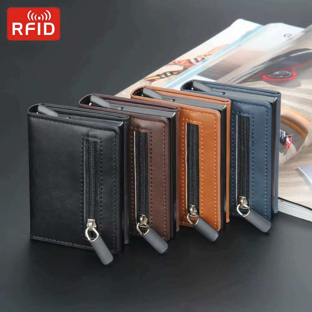 Porta carte di credito pop-up Portafogli da uomo Porta carte sottile con blocco Rfid Porta carte da uomo Porta carte Porta soldi Portafogli corti in pelle PU