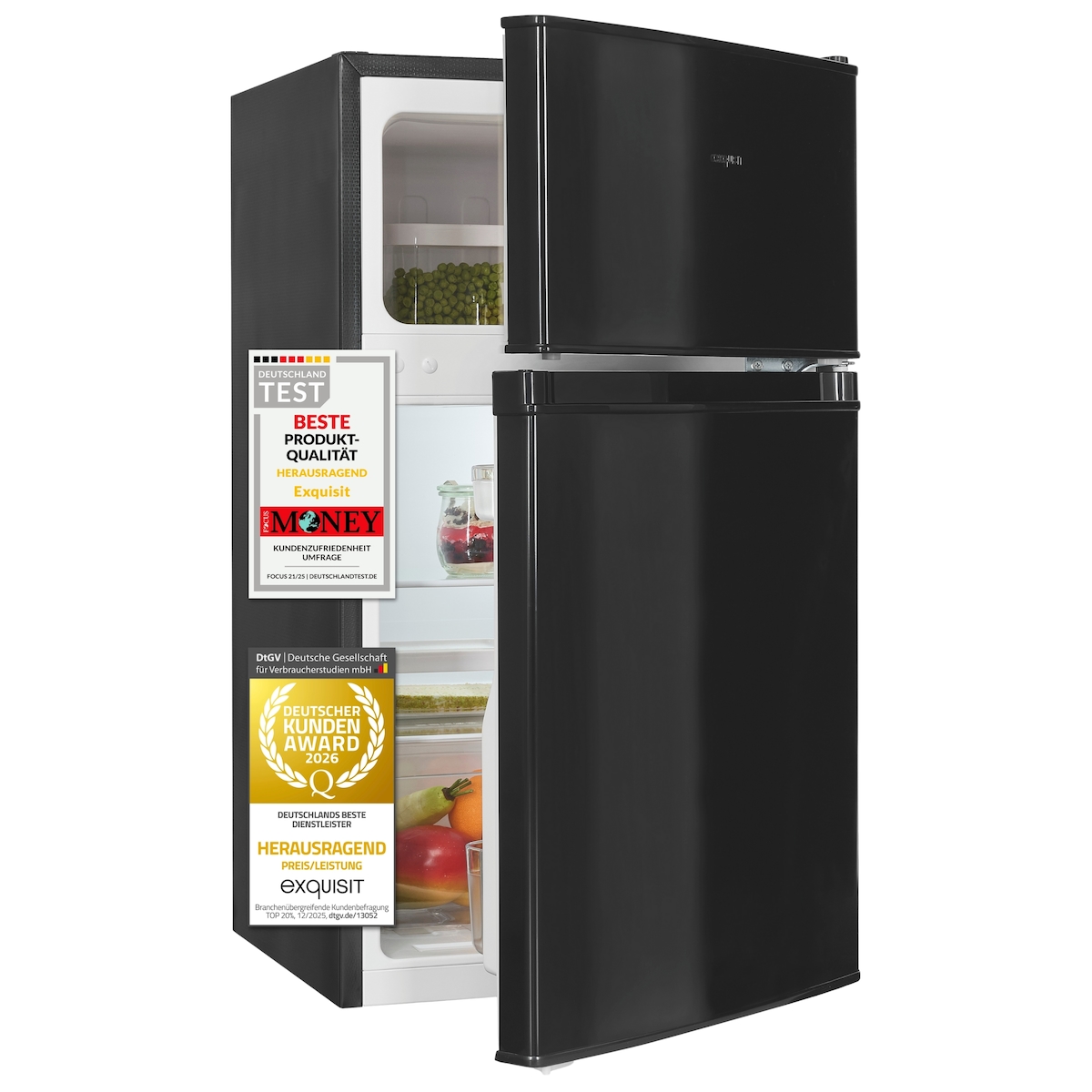 Exquisit Mini Kühl-Gefrierkombination KGC590-30-E-040E schwarz | Nutzinhalt: 85 L | Türanschlag wechselbar | Kühlschrank mit Gefrierfach klein Image