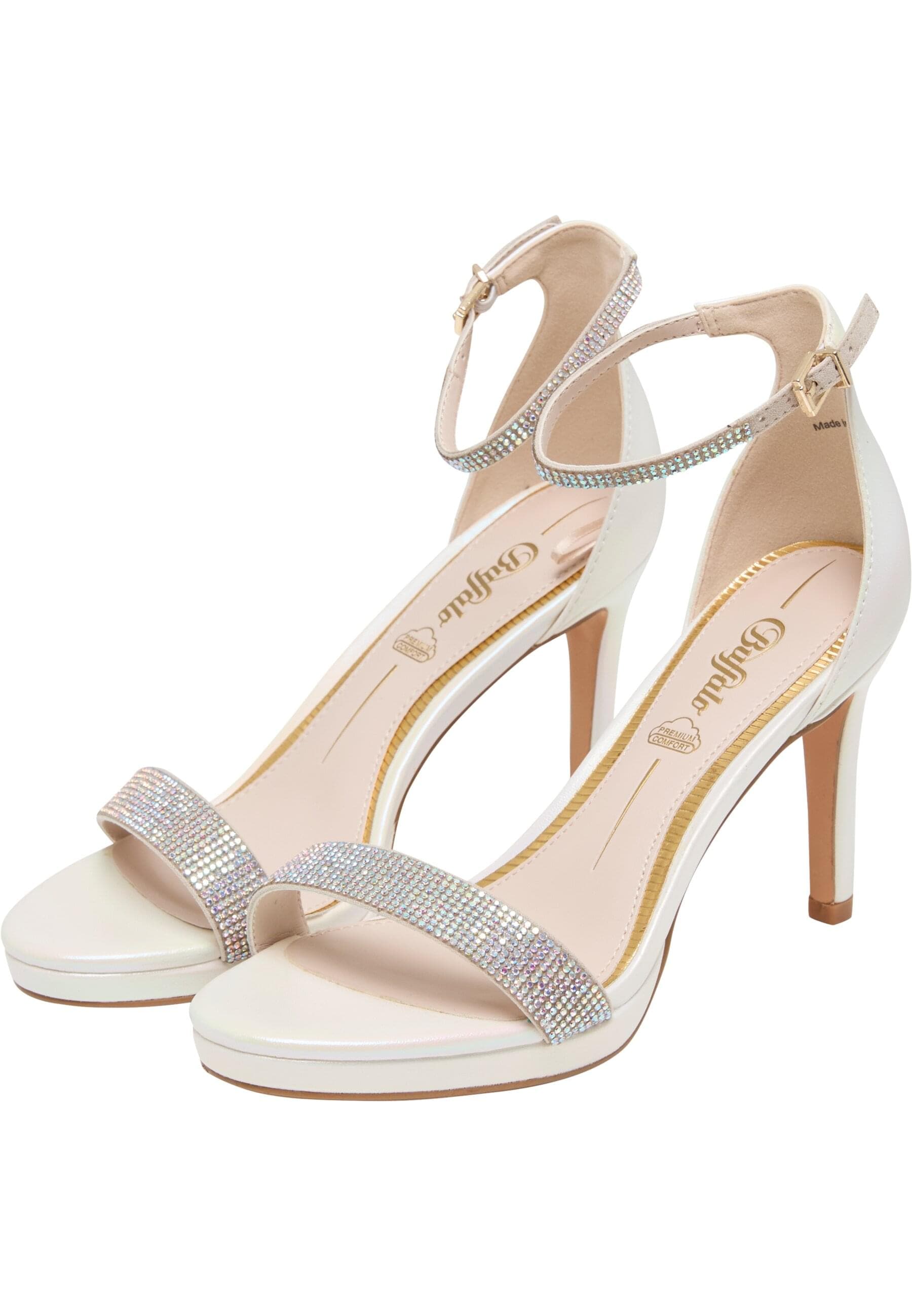 High-Heel-Pumps BUFFALO "Buffalo Monroe - Sandal Heel- Vegan Nappa", Damen, Gr. 40, pearl weiß, Kunstfaser, unifarben, Schuhe