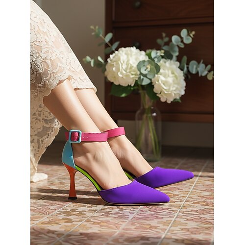 Französische Retro-Pumps im Stil der 1950er Jahre mit Farbblock-Design – elegante Pumps mit spitzer Zehenpartie und Knöchelriemen für festliche Anlässe, Dates und besondere Gelegenheiten Image