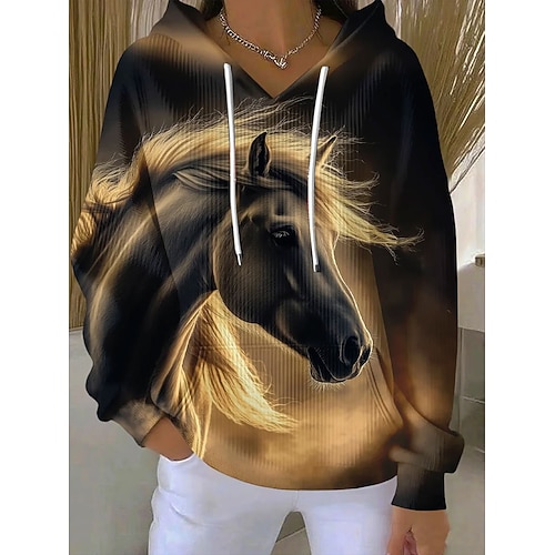 Damen Kapuzenpullover Grafik Tiermotiv Lässig Langarm Mit Kapuze Normale Oberteile Lässig Alltagskleidung Sport Weiß Kaki Herbst Image