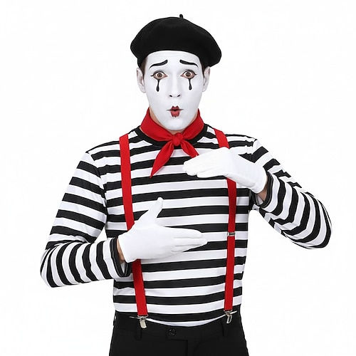 Karnevalskostüm 2026 Pantomimenkünstler Pantomime-Clown Karneval Ausgefallene Kostüme Zirkus Cosplay-Kostüm Gestreift Erwachsene Paar Herren Damen Halloween Karneval Party Leistung Hausbekleidung Image