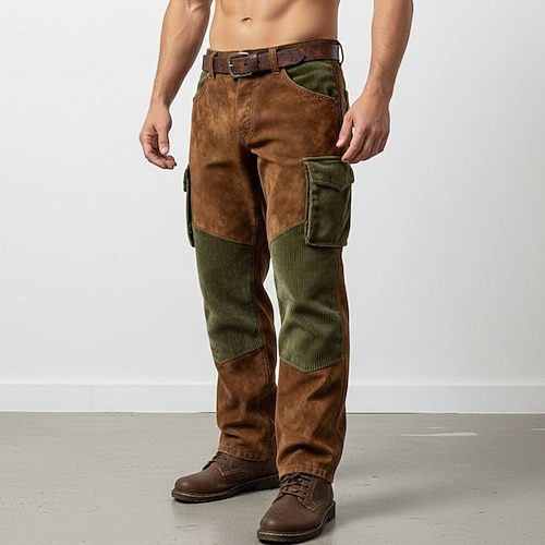 Herren Cargo-Hosen Hose Cordhose Hose aus Wildlederimitat Freizeithose Tasche Elastischer Bund Mehrere Taschen Einfach Komfort Weich Volle Länge Lässig Täglich Outdoor Urlaub Mode Schwarz Marineblau Image