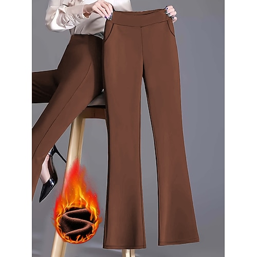 Damen EU- / US-Größe Weite Hosenbeine Gemütliche Leggings Elegant Athleisure Volle Länge Hohe TaillePantsHalloween Weihnachten Valentinstag Einfarbig Tasche Weites Bein Klassisch Po-Lifting Image