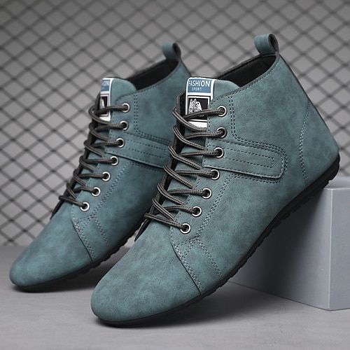 Stylische graue Herren-Sneaker mit hohem Schaft – weiche Wildlederimitatschuhe mit Schnürung, ideal für Freizeit, Streetstyle und bequemen Tragekomfort im Alltag. Image