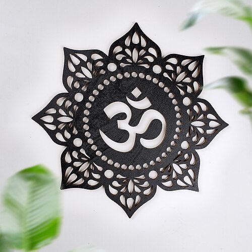 Ramadan-Eid-Wanddeko aus Holz – schwarzes achteckiges, lasergeschnittenes Blumen-Hängedekor, Vintage-Muster-Ornament für Ramadan Eid al-Adha, perfektes Zuhause, Wohnzimmer, Schlafzimmer Image