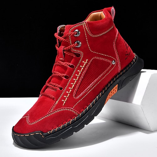 Rote Wildleder-Sneaker für Herren mit hohem Schaft und vom Wandern inspiriertem Design – trendige und sportliche Schuhe für Freizeit und Outdoor-Aktivitäten Image