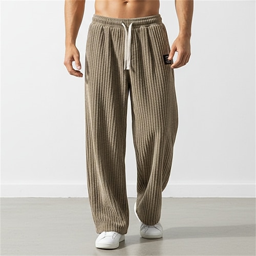 Herren Jogginghose Hose Cordhose Baggy-Hosen Gerade geschnittene Sweatpants Kordelzug Elastischer Bund Einfarbig Komfort Volle Länge Lässig Täglich Outdoor Mode Klassicher Stil Blau Schwarz Image