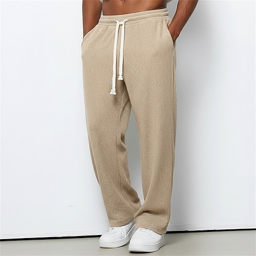 Herren Jogginghose Jogginghose mit weitem Bein Hose Cordhose Baggy-Hosen Kordelzug Elastischer Bund Einfach Komfort Feuchtigkeitsableitend Volle Länge Lässig Täglich Sport im Freien Urlaub Mode Blau Image