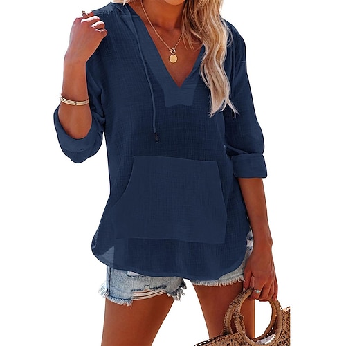 Damen Bluse Tasche Einfach Elegant Stilvoll Langarm V Ausschnitt Normale Oberteile Täglich Ferien Ausgehen Schwarz Weiß Rosa Marineblau Himmelblau Sommer Frühling Image