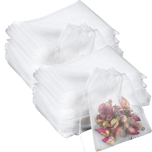 Lose Teebeutel, Teefilterbeutel, Einweg-Netzbeutel, kleine leere Beutel mit Kordelzug für Kaffee, Gewürze, Bad und Kochen, 6 x 8 cm / 2,4 x 3,1 Zoll Image