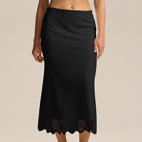 Damen Elegant Mode Sexy Maxi Hohe Taille Röcke Einfach Spitze Mikroelastisch Täglich Straße Schwarz Weiß Sommer Spandex Polyester Image