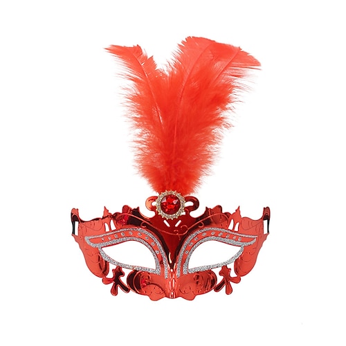 Damenschuhe Mardi Gras mit roter Feder-Venezianischer Maskerade Maske - Elegantes lasergecuttes Karneval Kostüm-Zubehör für das Venedig Festival Mardi Gras Cosplay Maskenpartys Image