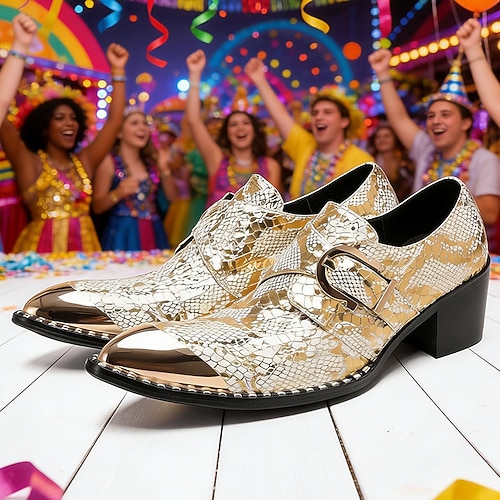 Herren Mardi Gras glänzende goldene Schnallen-Loafer – Elegante Schuhe aus 100 % Premium-Rindsleder mit auffälliger Schnalle ideal für Karnevalsfeiern und Nachtleben-Events Image