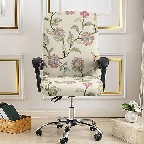 Bürostuhlbezug, Hockerbezug, geometrisch bedruckter Polyesterbezug, Stretch-Stuhlschutzbezug für Homeoffice und Wohnzimmer Image