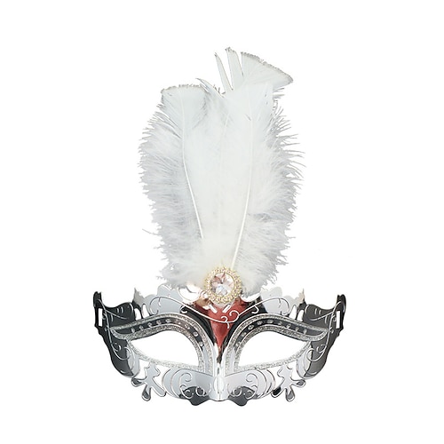 Damenschuhe Mardi Gras mit roter Feder-Venezianischer Maskerade Maske - Elegantes lasergecuttes Karneval Kostüm-Zubehör für das Venedig Festival Mardi Gras Cosplay Maskenpartys Image