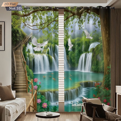 3D-digitalgedruckte, perforierte Verdunkelungsvorhänge für den Außenbereich, Balkon, Wohnzimmer, 2-teiliges Set Image