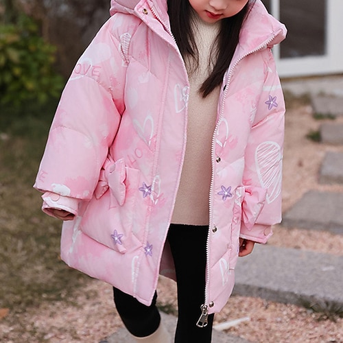 Kinder Mädchen Daunenjacke Outdoorjacke Daunenjacke Herz Sport Tasche warm halten Winddicht Outdoor Mantel Oberbekleidung Ab 4 Jahren Winter Rosa Purpur