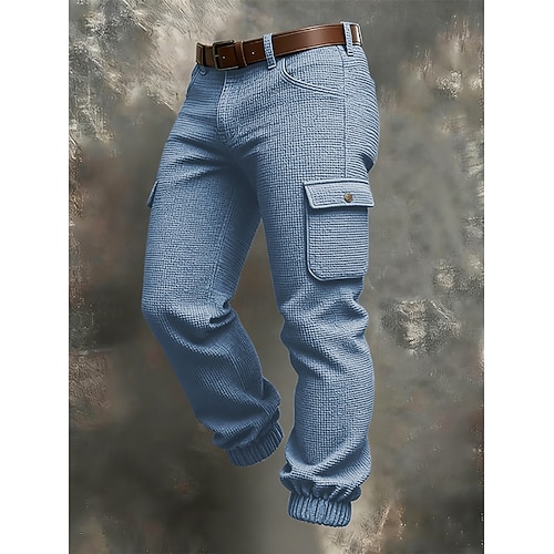 Herren Cargo-Hosen Hose Waffelhose Knöpfe Mehrere Taschen Einfach tragbar Täglich Outdoor Campen und Wandern Mode Klassisch Schwarz Himmelblau Image