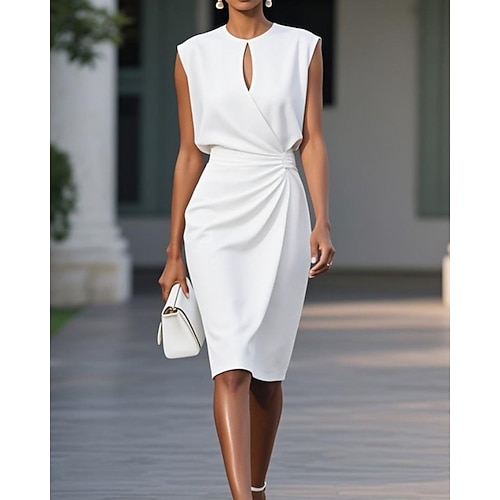 Damen Minikleid Etui-Kleid Modern Outdoor Ausgehen Wochenende Normale Passform Einfach Ärmellos Rundhalsausschnitt Schwarz Weiß Rote Grün Sommer Image