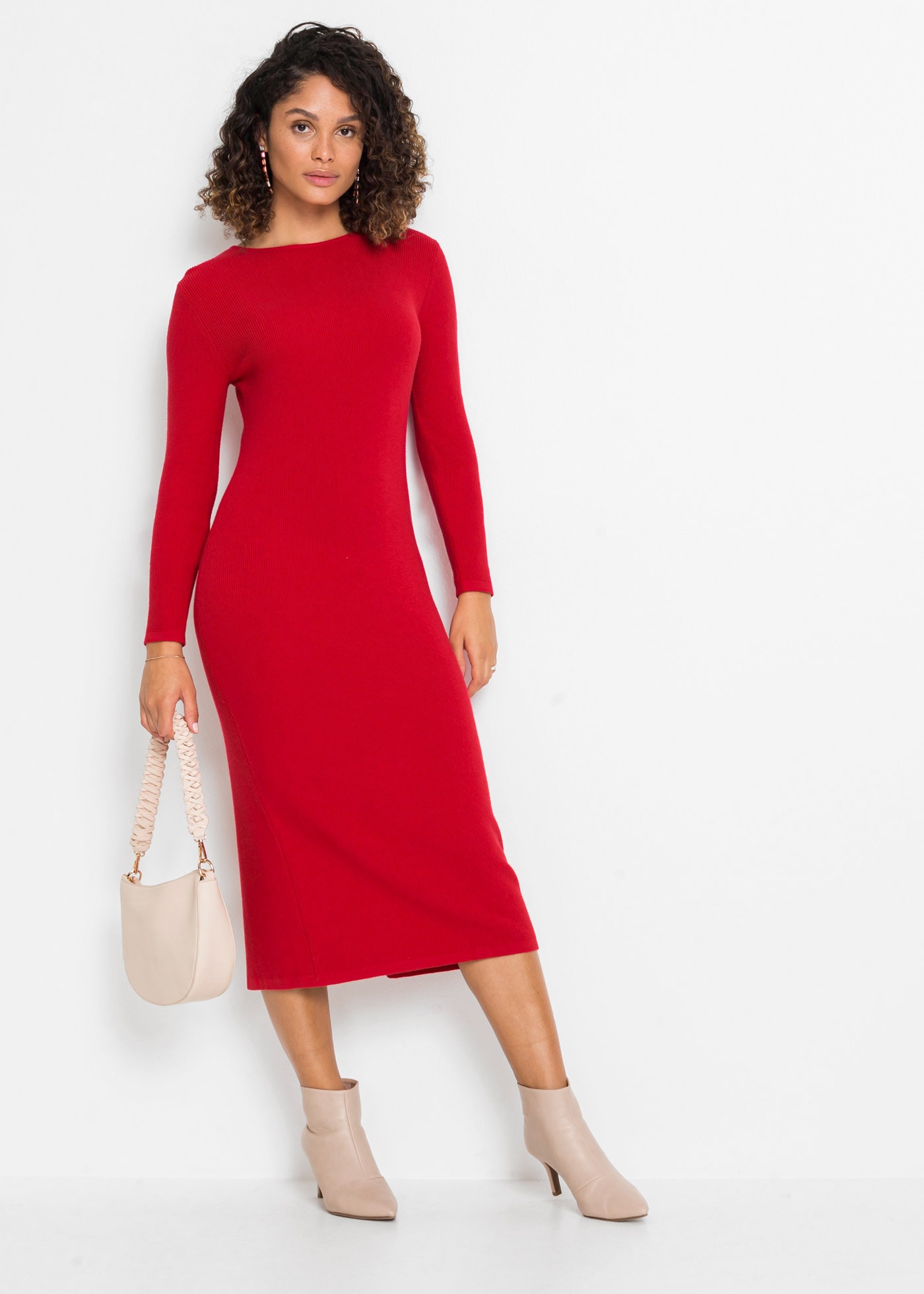 Strickkleid BONPRIX, Damen, Gr. 44/46 (L), N-Gr, rot (tiefrot), Obermaterial: 50% Viskose, 26% Polyamid, 24% Polyester, eng, Kleider Strickkleid, für modischen Auftritt, aus Viskose, Polyamid und Polyester