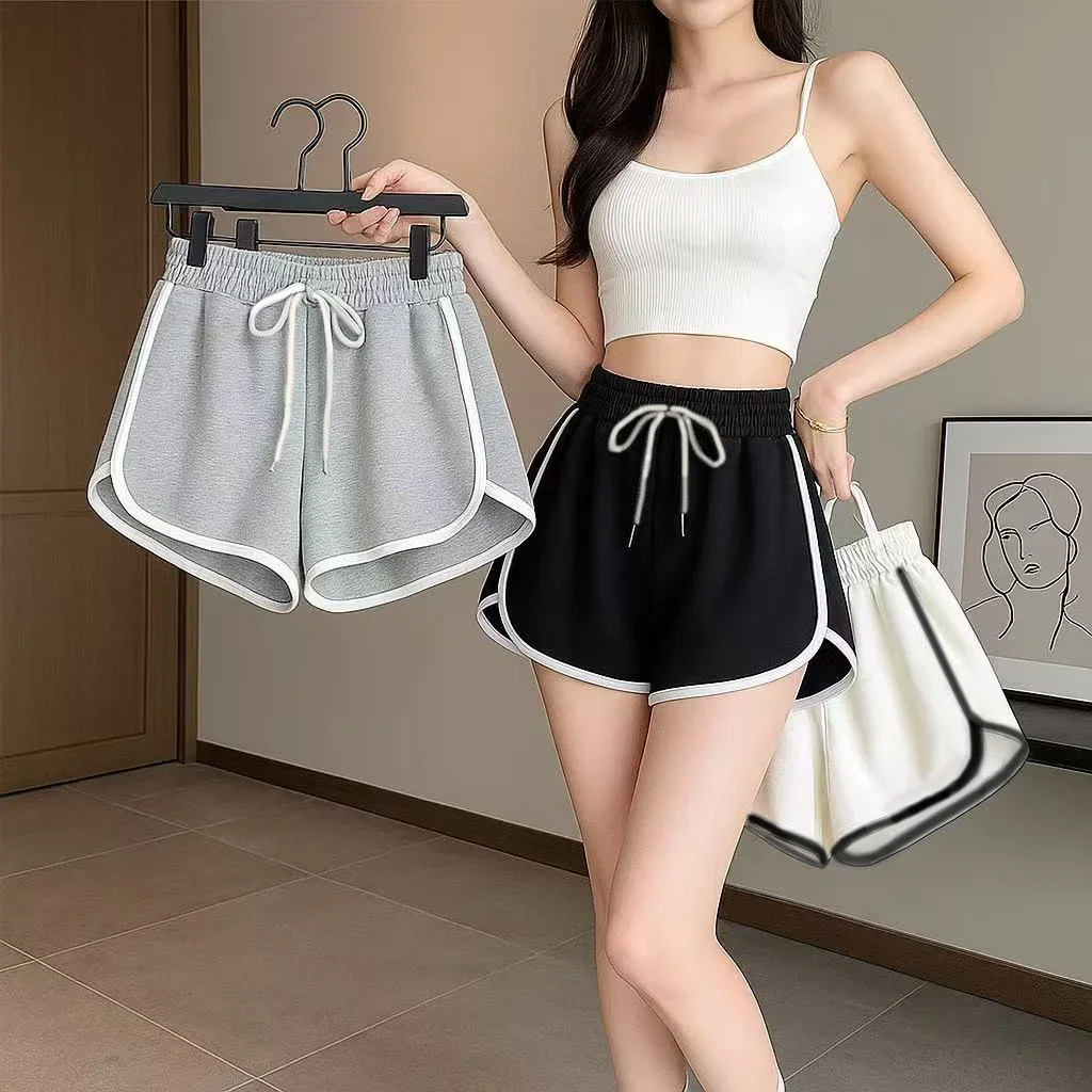 Frauen Yoga Shorts Sommer Oberbekleidung Mid-Taille beiläufige lose gerade Hosen Dame stilvolle dünne atmungsaktive breite le'g Sexy kurze Hose