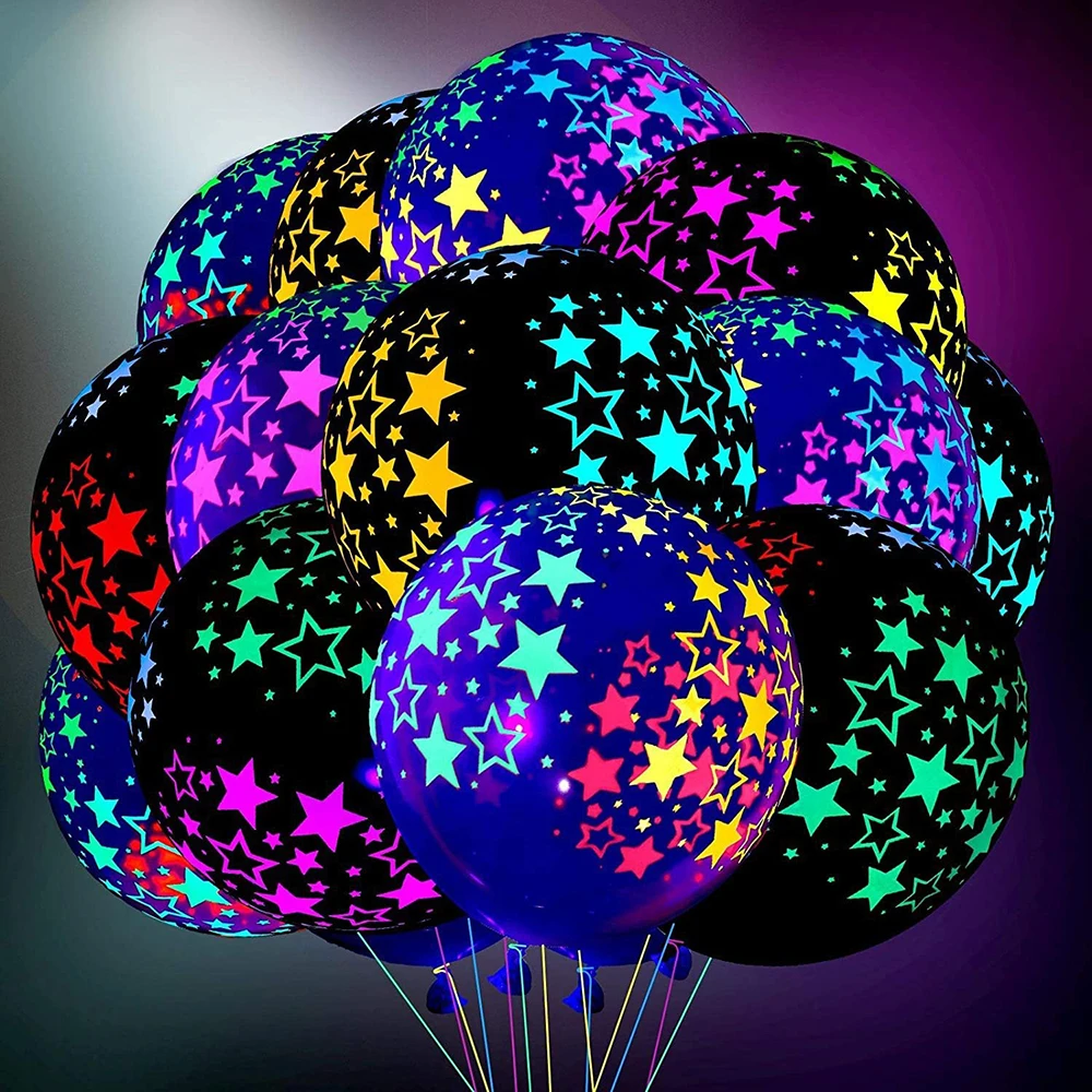 12 Zoll heller fluoreszierender Neon-Stern-Schwarzlicht-Latexballon für die Glühen im Dunkeln, Geburtstagsparty-Zubehör, Hochzeitsbogen-Dekoration Image