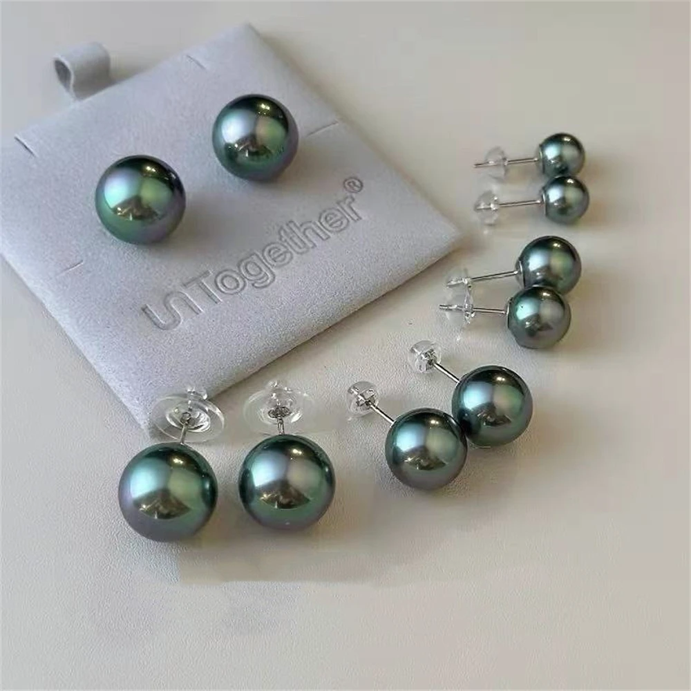Orecchini da donna in argento sterling S925 con imitazione perla verde scuro di Tahiti, gioielli retrò minimalisti
