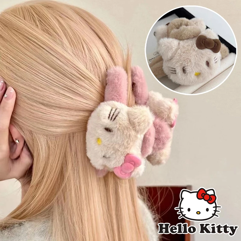 Sanrio Hello Kitty Klaue Clip Cartoon Plüsch Haar Klaue Frauen Haarnadeln Mädchen Haar Clips Haarspange Mode Haar Zubehör Kopfbedeckung