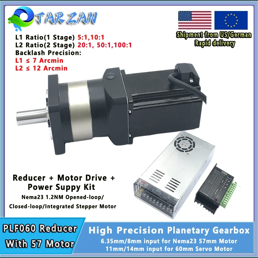 Planetengetriebe-Untersetzungsverhältnis 5–100:1, 6,35/8 mm/11 mm/14 mm Eingang, Nema23, 57 mm, geöffneter/geschlossener Regelkreis, integrierter Schrittmotorantrieb Image