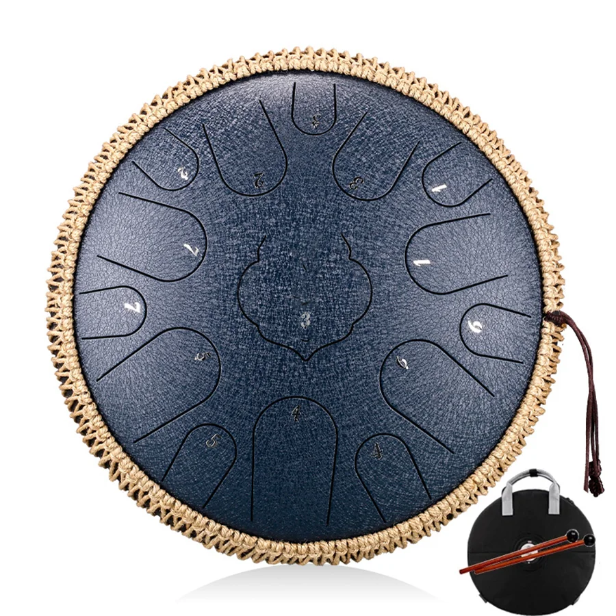 Hluru Steel Tongue Drum 15 Noten 13 Zoll Key C Tank Drum Glucophone Handpan Meditation Yoga Image